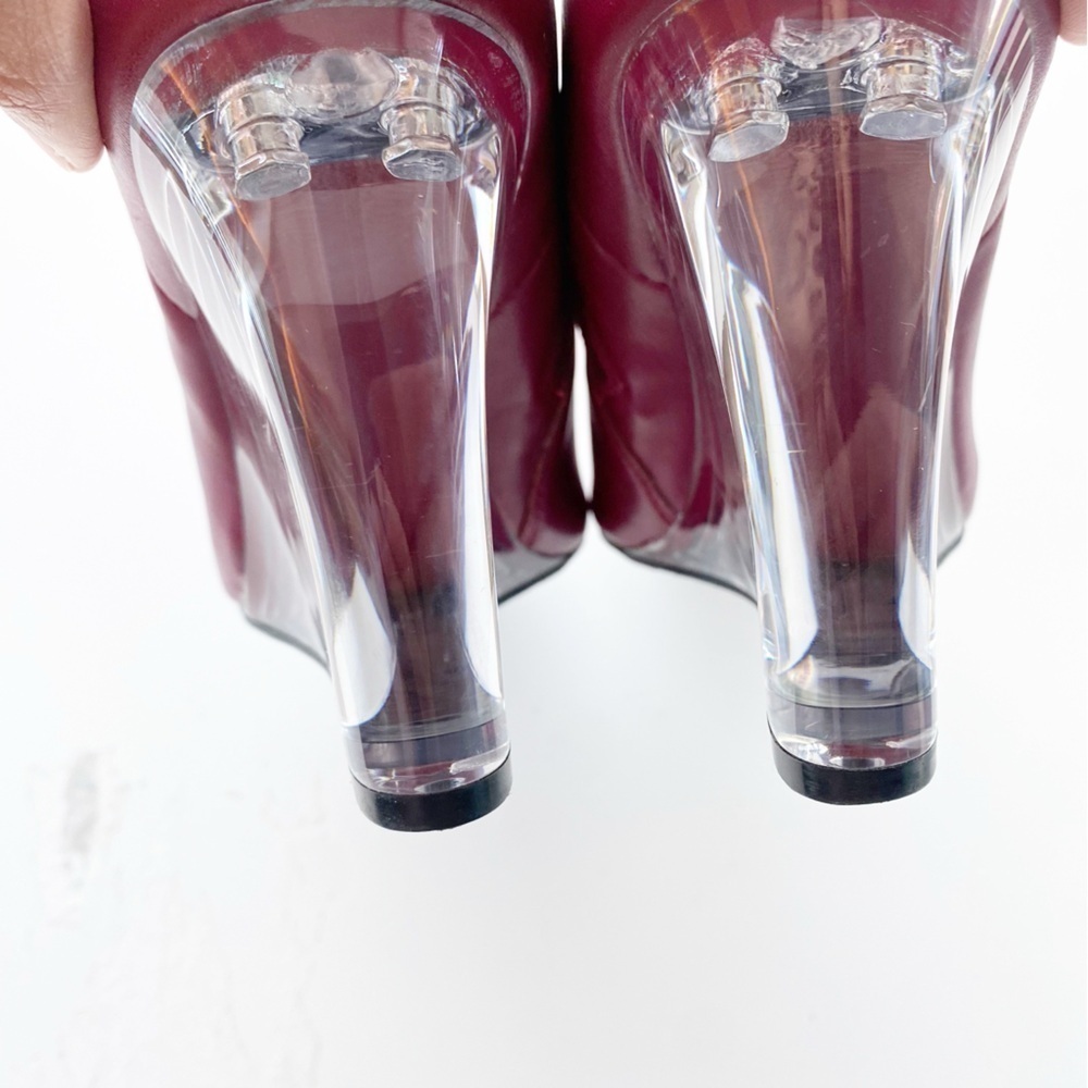 OPEN EDIT Ederika Burgundy Clear Wedge Faux Leather Ankle Boots NEW - Picture 2 of 9